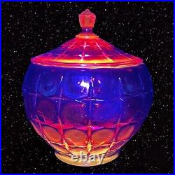 Indiana Tiara Glass Constellation Sunset Amberina Cookie Jar Uranium UV Glow