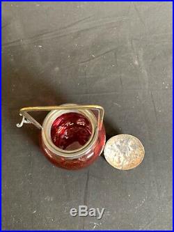 Inverted Cranberry Coin Dot Glass Handled Biscuit Jar With Lid