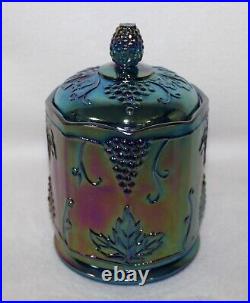 Iridescent Blue Harvest Grapes Candy Jar Indian Glass Vintage 1970's Stunning