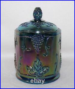 Iridescent Blue Harvest Grapes Candy Jar Indian Glass Vintage 1970's Stunning