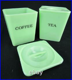 Jadeite COFFEE & TEA cannister set green ANTIQUE VINTAGE lids VASELINE URANIUM