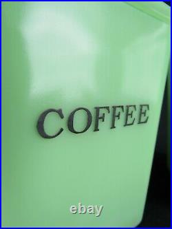 Jadeite COFFEE & TEA cannister set green ANTIQUE VINTAGE lids VASELINE URANIUM