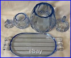 Janice Light Blue Condiment Set Tray 7.75 2 Covered Jars New Martinsville