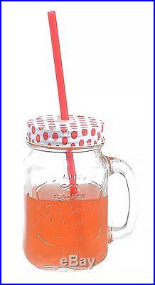 Jar Drinking Glass Set Of 4 Clear 16oz Handles Home Kitchen Dining Caddy Holder