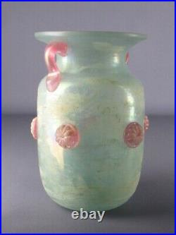Jar Two-Handled Glass Blue and Pink Decoration Discover Period Xx Century