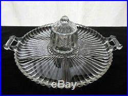 Jeannette Glass Clear National 6 part Handled 15 Tray & Jar 3 piece Relish Set