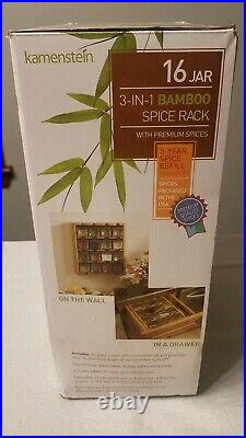 Kamenstein Cube Bamboo Inspirations Spice Rack 16 Labelled Glass Jars with Lids