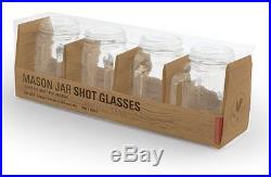 Kikkerland Glass Mason Jar Shot Glasses with handles, Set of 4 holds 1 oz GL08