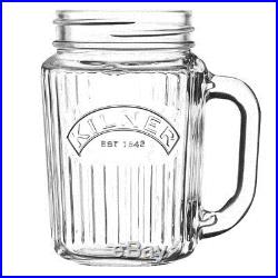 Kilner 2x 8L Vintage Water/Drink Dispenser with 12 Handled 400ml Mason Jar Glasses