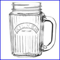 Kilner 5L Vintage Water/Drink Dispenser with 6 Handled 400ml Mason Jar Glasses