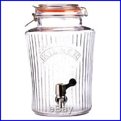Kilner 8L Vintage Water/Drink Dispenser with 6 Handled 400ml Mason Jar Glasses