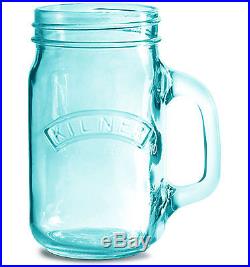Kilner Vintage 0.4 Litre Blue Glass Handled Drinks Glasses Cups Preserving Jars