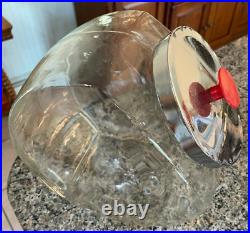 LARGE Vintage Clear Glass General Store Tilted Cookie Candy Jar with Chromed lid
