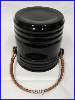 LE Smith # 1 BLACK Banded Ebony Depression Glass Wicker Handle COOKIE JAR w Lid