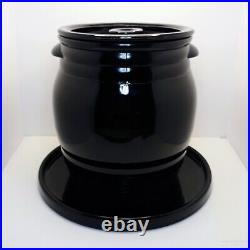 LE Smith Glass Black Amethyst Barrel Cookie Jar #3 & Underplate Vintage HTF EUC