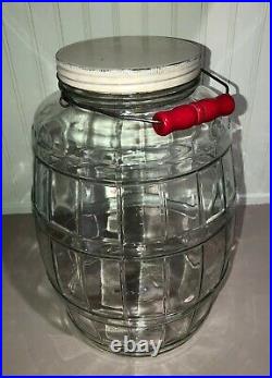 LG VTG 3 Gallon Barrel Shaped Duraglas Screw Top Pickle Jar with Lid, Handle Glass