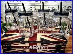 LOVELY Jar Mug Rustic Bridal Wedding Drinking Glass with Handle 450ml + Straw
