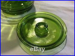 L E Smith Art Glass Green Cookie Jar 8 T X 25 D X 8 W With Handles