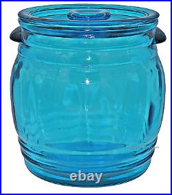 L. E. Smith / Peacock Blue 1970s Retro Large Barrel Cookie Jar with Tab Handles