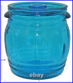 L. E. Smith / Peacock Blue 1970s Retro Large Barrel Cookie Jar with Tab Handles