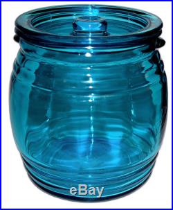 L. E. Smith / Peacock Blue Retro Barrel Cookie Jar with Handles
