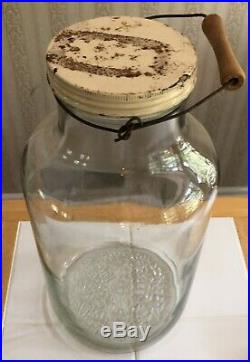 Large 17 Vintage Glass Apothecary Storage Jar Tin Lid, Metal, Wood Handle Italy