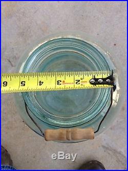 Large 19 1934 Vintage Glass Wide Mouth Pickle Jar Wire Wood Handle RARE
