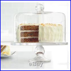 Large 28Cm Round Clear Glass Cake Stand With Dome Bell Jar Lid & Top Cover Handle