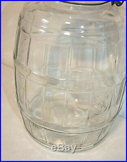 Large 3 Gallon GLASS PICKLE JAR with Lid & Bail Handle, Barrel Shape, 13 tall