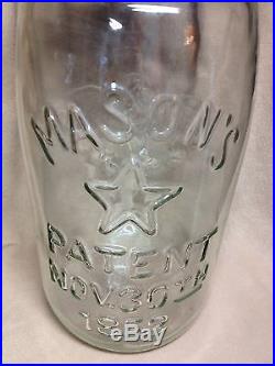 Large 5 Gallon Clear Glass Pickle Jar Mason's 1858 Star Eagle Bale Handle & LID