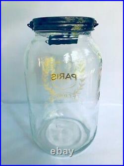 Large Clear Glass Jar Paris France With Lid & Handle