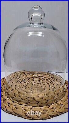 Large Cloche Bell Dome Jar Blown Glass Knob Handle Display Cover Wide Vintage