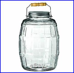 Large Glass Barrel Jar Man Cave Vintage Old Style Home Decor Handle Lid Storage
