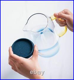 Large Glass Cold Water Kettle Heat Resistant Handle Scale Blue Teapot Jar Set