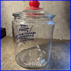 Large Tom's Peanut Butter And Sweet Sandwich's Store Counter Jar 14 Tall X 9 D