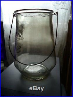 Large Unique Rare Style Vintage Pickle Cookie Clear Glass Handle 11 int Jar