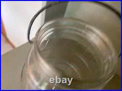 Large Vintage Glass Barrel-design Jar with bale handle and a JFG metal lid