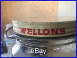 Large Vintage Glass Fruit Ball Glass Jar With Handle Advertising Wellons Candy