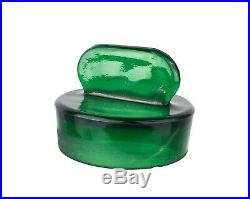 Large Vintage Green Glass Apothecary Jar Italy Glass Lid with Tab Handle 10.5