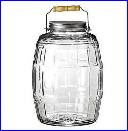 Large Vintage Pickle Clear Glass 2.5-Gallon Barrel Lid Jar W Wooden Handle Type