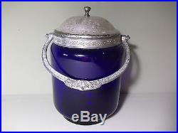 Late 1800’s Stunning Antique Cobalt Blue Handled Biscuit Jar Unknown Maker Early