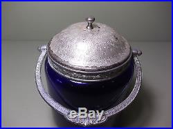 Late 1800's Stunning Antique Cobalt Blue Handled Biscuit Jar Unknown Maker Early
