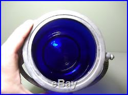 Late 1800's Stunning Antique Cobalt Blue Handled Biscuit Jar Unknown Maker Early
