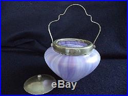 Lavender purple slag glass biscuit barrel cookie cracker jar silverplate handle