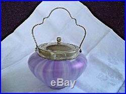 Lavender purple slag glass biscuit barrel cookie cracker jar silverplate handle