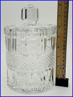 Lead Crystal Fine Cut Glass Biscuit Cookie Jar Heavy Barrel Candy Dish Vintage