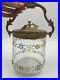 Legras Style Enamel Flower Biscuit Jar Barrel Glass Art Deco Lid & Handle