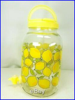 Lemons Sun Ice Tea Glass Jar Jug Pitcher withYellow Spout, Lid & Handle Free Ship