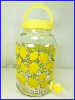 Lemons Sun Ice Tea Glass Jar Jug Pitcher withYellow Spout, Lid & Handle Free Ship