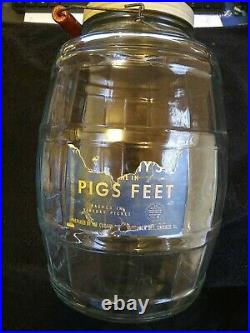 Lg. Chicago Barrel-Shaped Pigs Feet Glass Jar Wood RED Handle